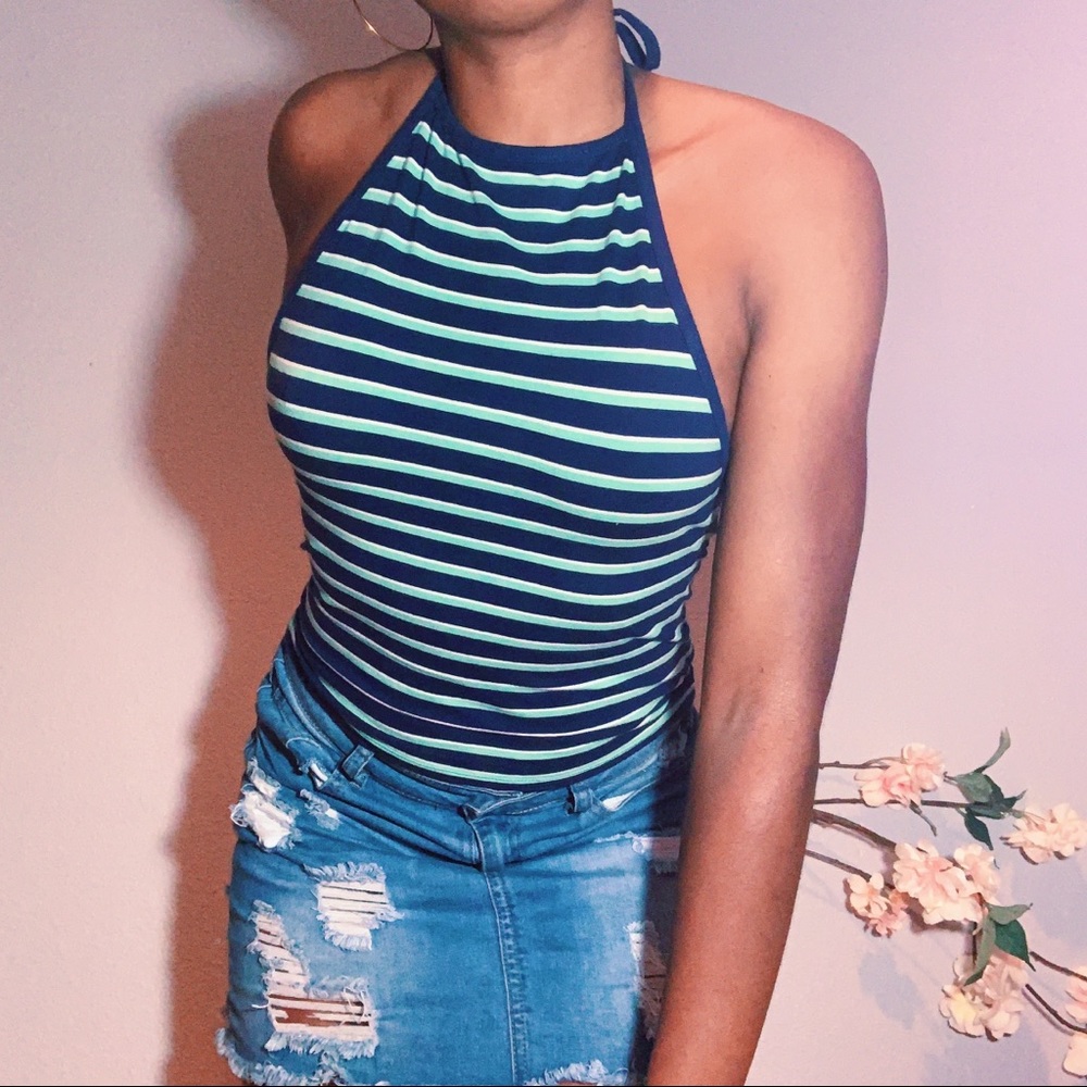 Striped Blue Halter Top